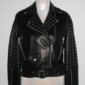 NWT Bagatelle NYC STUDDED Leather BIKER / MOTORCYCLE Jacket S Black MSRP $379